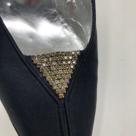 Vintage YSL Yves Saint Laurent Pumps Heels Womens 8 Black Satin Rhinestone - Picture 11 of 15